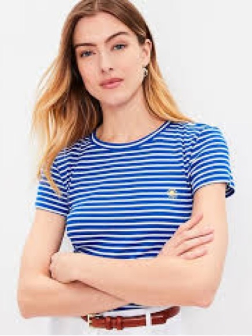 LOFT Blue and White Striped Crewneck Tee XL